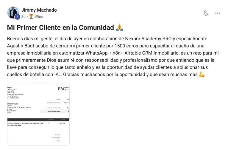 Jimmy Machado cierra su primer cliente por $1,500 con Nexum Academy PRO