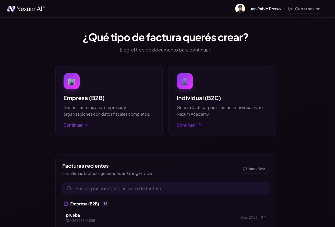 Sistema de facturación · tipo de factura